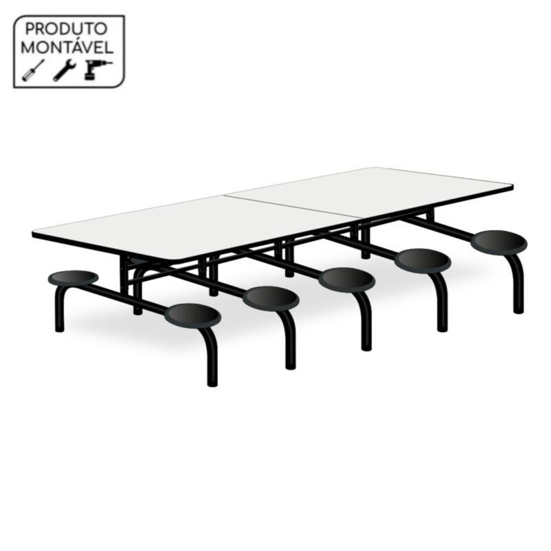 Mesa p/ Refeitório Fixo 10 Lugares MDP BRANCO DE 25 MM 50046 Solução Office 2