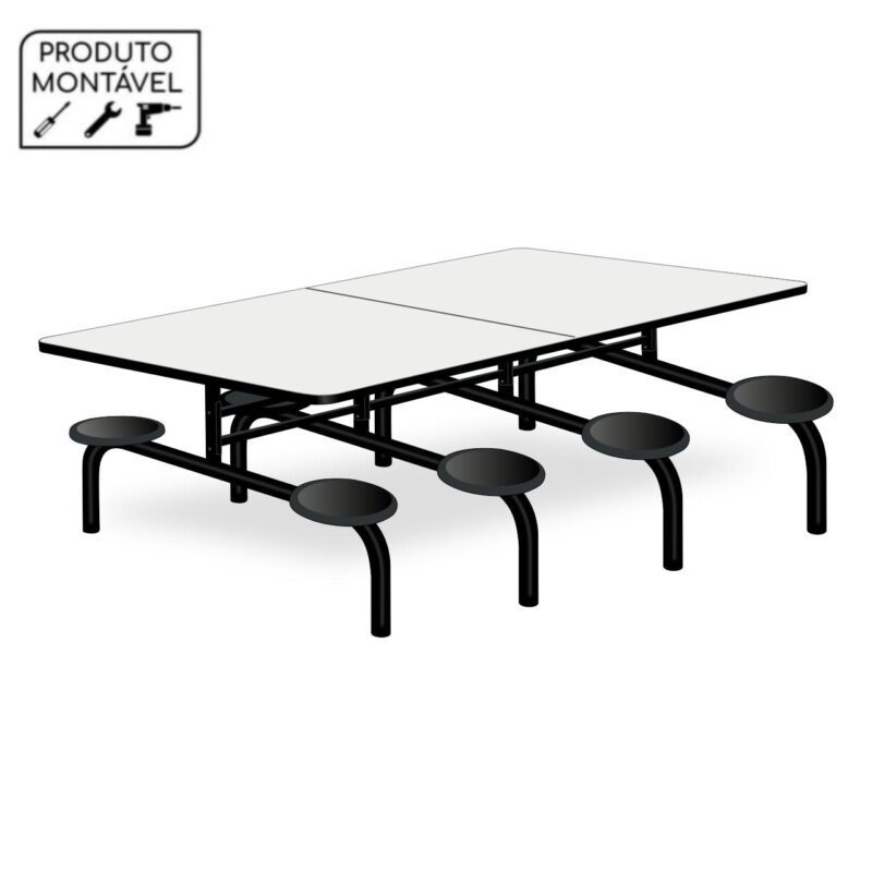 Mesa para Refeitório 8 Lugares MDP Branco de 25 mm FIXO – 50045 Solução Office 2