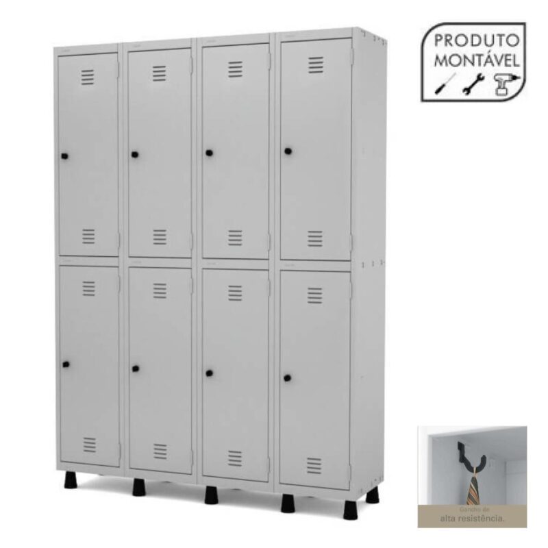 Armário Roupeiro de Aço c/ 08 PORTAS GRANDES – 1,93×1,38×0,40m – CZ/CZ – 10004 Solução Office 2