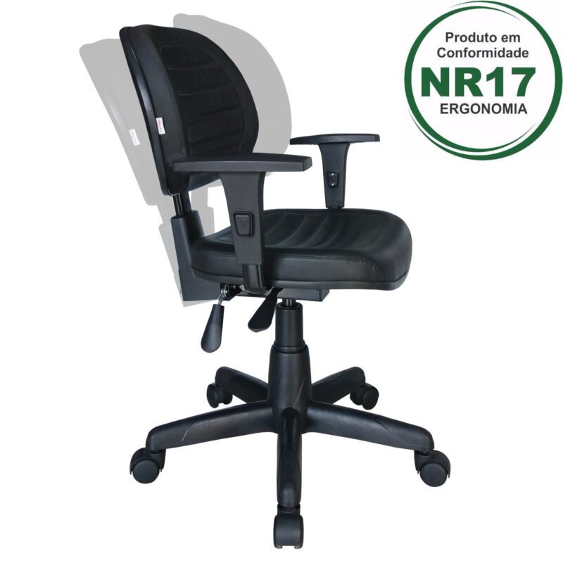 Cadeira Executiva Back System COSTURADA com Braços Reguláveis – Cor Preta – 31008 Solução Office 2