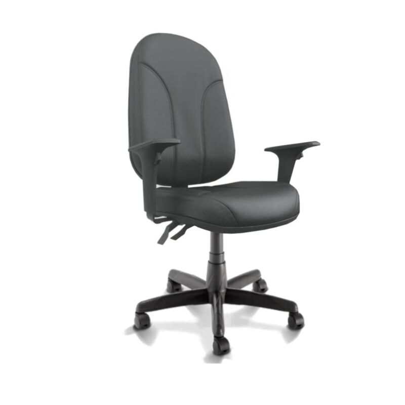 Cadeira Presidente PLUS BACK SYSTEM Baixa Costurada c/ Braços Reguláveis – Corino Preto 32974 Solução Office 2