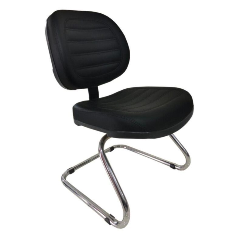 Cadeira Executiva COSTURADA Base em “S” Cromada – Corino Preto 31016 Solução Office 2