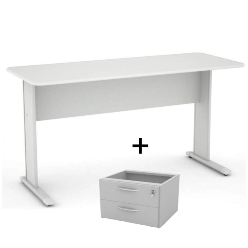 Mesa Escritório 1,52×0,62m com GAVETAS CINZA/CINZA – 43082 Solução Office 2