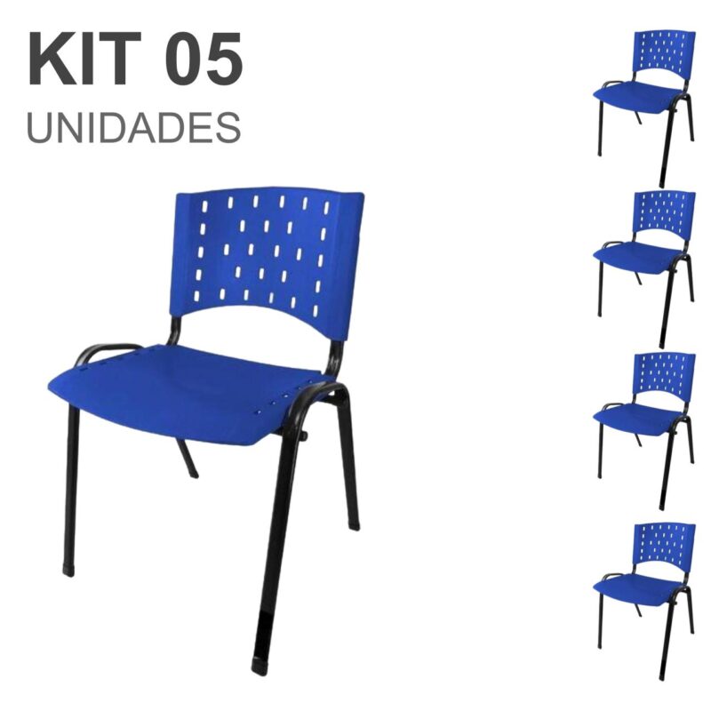 Kit 05 Cadeiras Plásticas 04 pés – COR AZUL – 24002 Solução Office 2