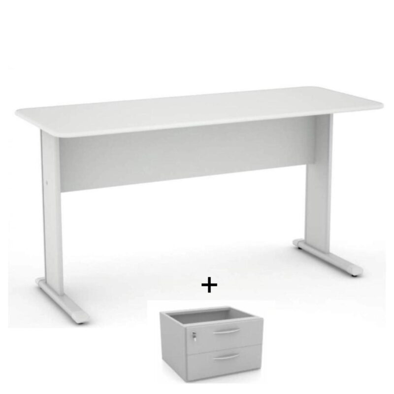 Mesa Escritório 1,20×0,60m – c/ Gavetas CINZA/CINZA – 43084 Solução Office 2