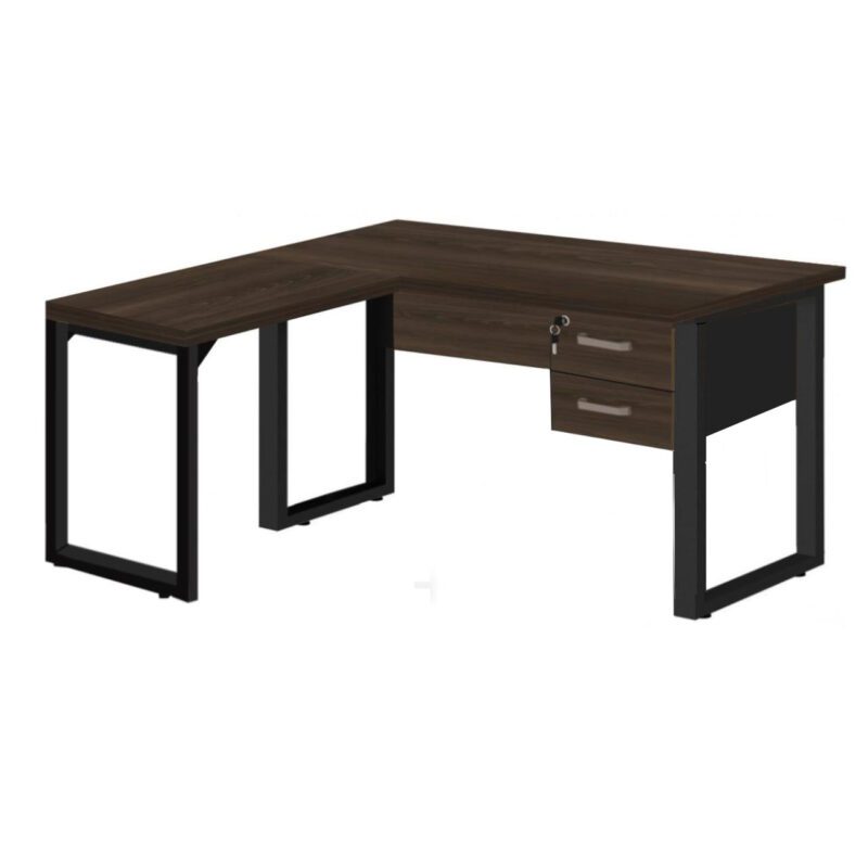 Mesa em L com PÉ QUADRO – (Mesa 1,70m + Mesa Auxiliar) – C/ Gavetas MARSALA/PRETO – 25479 Solução Office 2