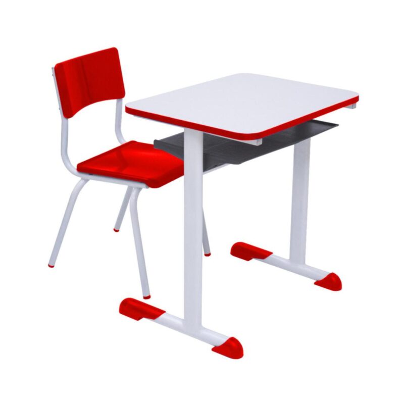 Kit Escolar Individual VERMELHO – (Mesa e Cadeira) – INFANTIL – MADEIRA – COR VERMELHO – 40086 Solução Office 2