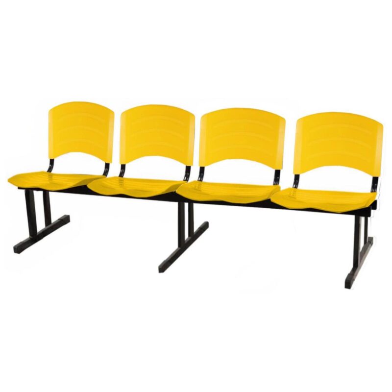 Cadeira Longarina PLASTICA 4 Lugares Cor Amarelo 33097 Solução Office 2