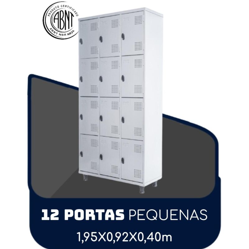 Armário Roupeiro de Aço c/ 12 Portas PEQUENAS – 1,95×0,92×0,40m – SA – CZ/CZ – 14001 Solução Office 2