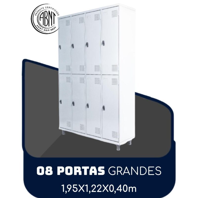 Armário Roupeiro de Aço c/ 08 Portas GRANDES – 1,95×1,22×0,40m – SA – CZ/CZ – 14003 Solução Office 2