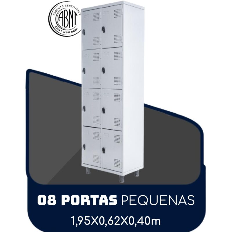 Armário Roupeiro de Aço c/ 08 Portas PEQUENAS 1,95×0,62×0,40m – SA – Cinza – 14002 Solução Office 2