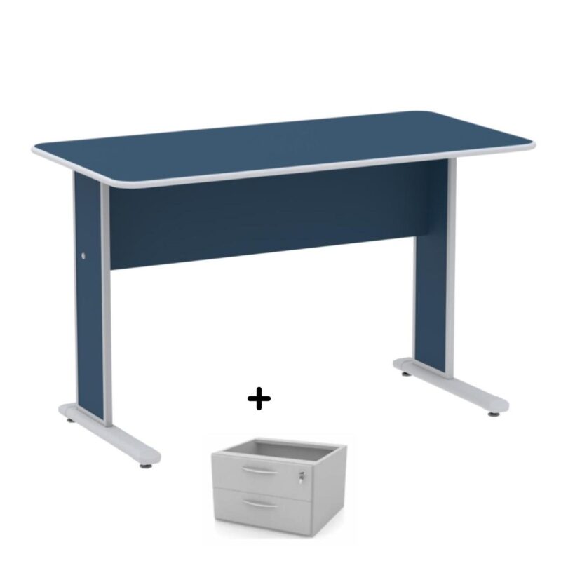 Mesa Escritório 1,20×0,60m c/ Gavetas – Cor Azul – 44085 Solução Office 2