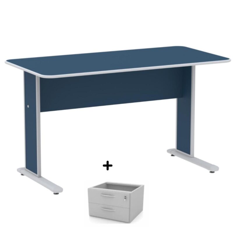 Mesa Escritório 1,50×0,60m c/ Gavetas – Cor Azul – 44087 Solução Office 2