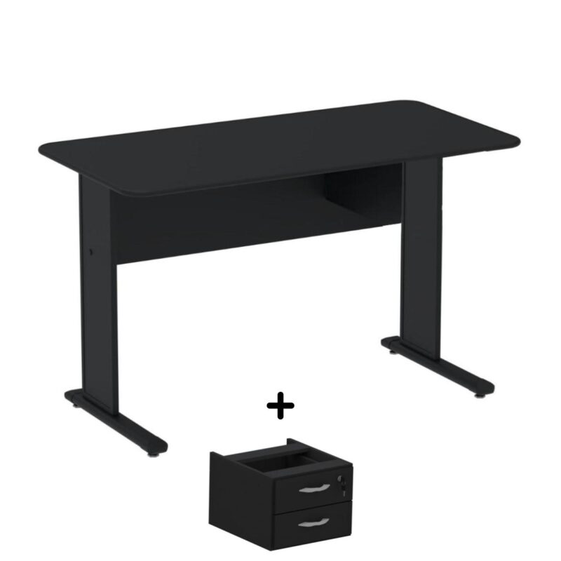 Mesa Escritório 1,20×0,60m c/ Gavetas – Cor Preto – 44090 Solução Office 2