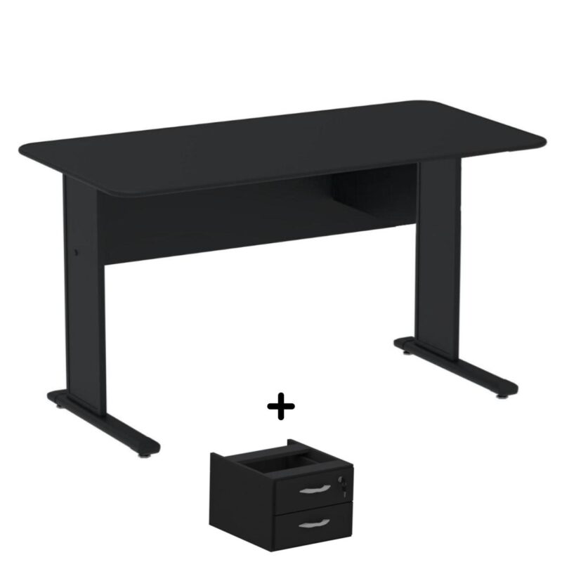 Mesa Escritório 1,50×0,60m c/ Gavetas – Cor Preto – 44093 Solução Office 2