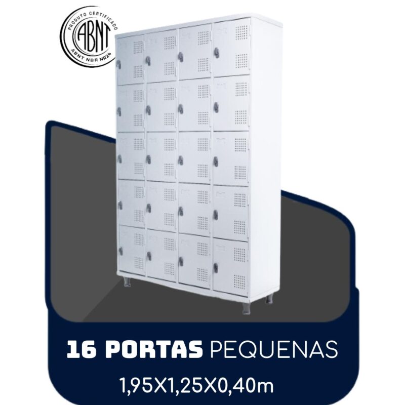 Armário Roupeiro de Aço c/ 16 Portas PEQUENAS – 1,95×1,25×0,40m – SA – CZ/CZ – 14000 Solução Office 2