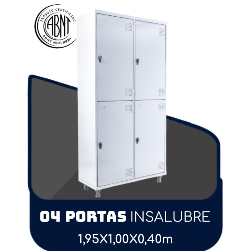 Roupeiro de Aço INSALUBRE com 04 Portas – 1,95×1,00×0,40m – CZ/CZ – SA – 14006 Solução Office 2