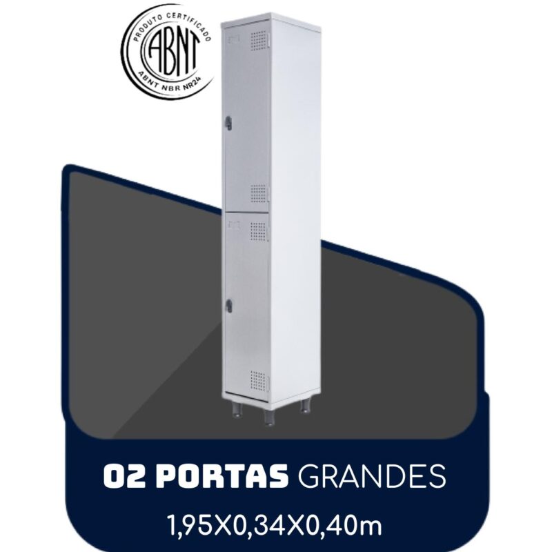 Armário Roupeiro de Aço c/ 02 Portas GRANDES – 1,95×0,34×0,40m – SA – CZ/CZ – 14007 Solução Office 2