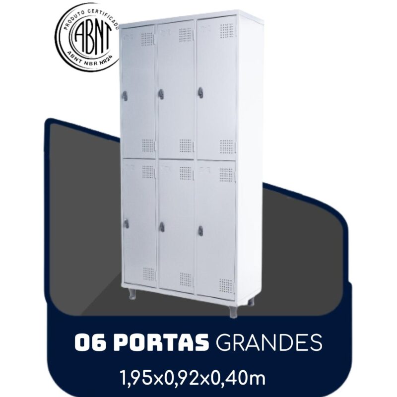 Armário Roupeiro de Aço c/ 06 Portas GRANDES – 1,95×0,92×0,40m – SA – CZ/CZ – 14009 Solução Office 2