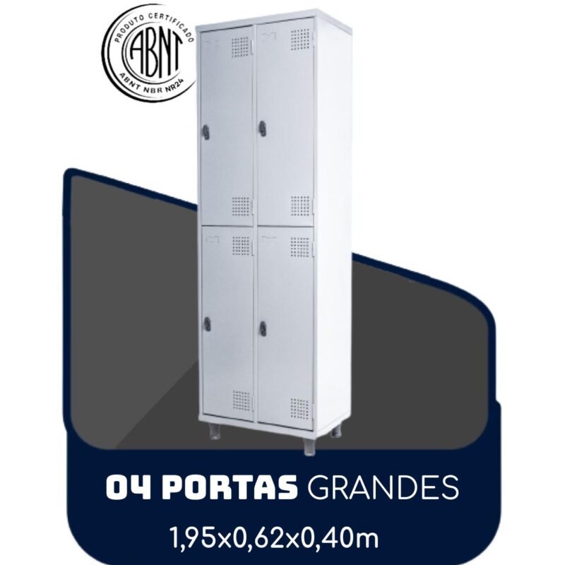 Armário Roupeiro de Aço c/ 04 Portas GRANDES – 1,95×0,62×0,40m – SA – CZ/CZ – 14008 Solução Office 2