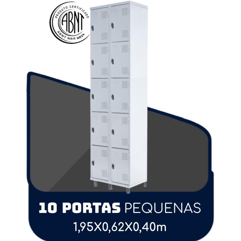 Armário Roupeiro de Aço c/ 10 Portas PEQUENAS – 1,95×0,62×0,40m – SA – CZ/CZ – 14010 Solução Office 2