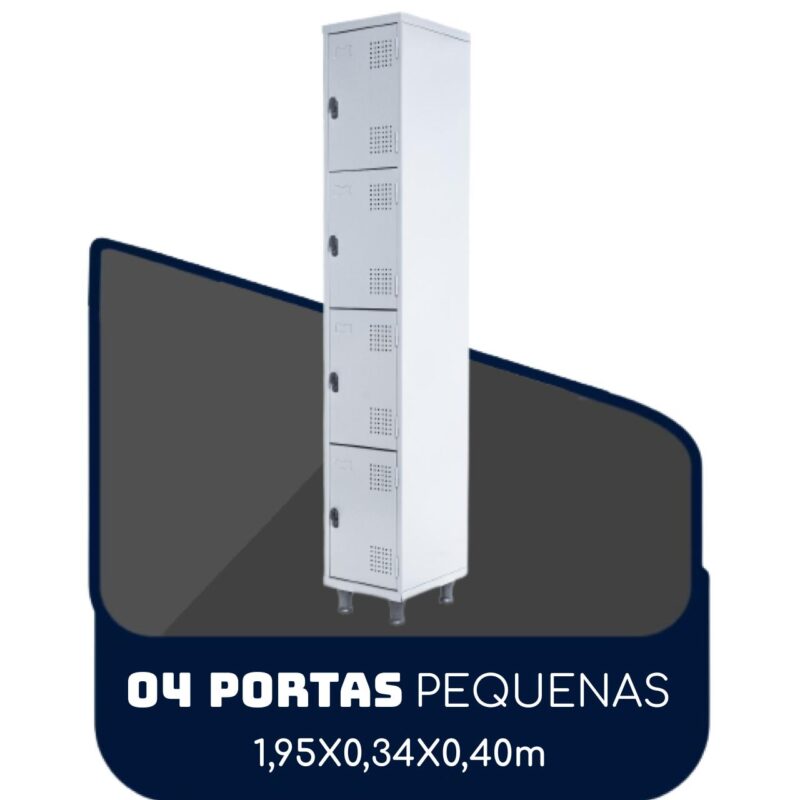 Armário Roupeiro de Aço c/ 04 Portas PEQUENAS 1,95×0,34×0,40m PEQUENAS – SA – CZ/CZ – 14011 Solução Office 2