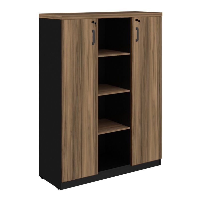 Armário Alto Credenza com Nicho – 1,61×1,20×0,45m NOGAL SEVILHA/PRETO – 21415 Solução Office 2