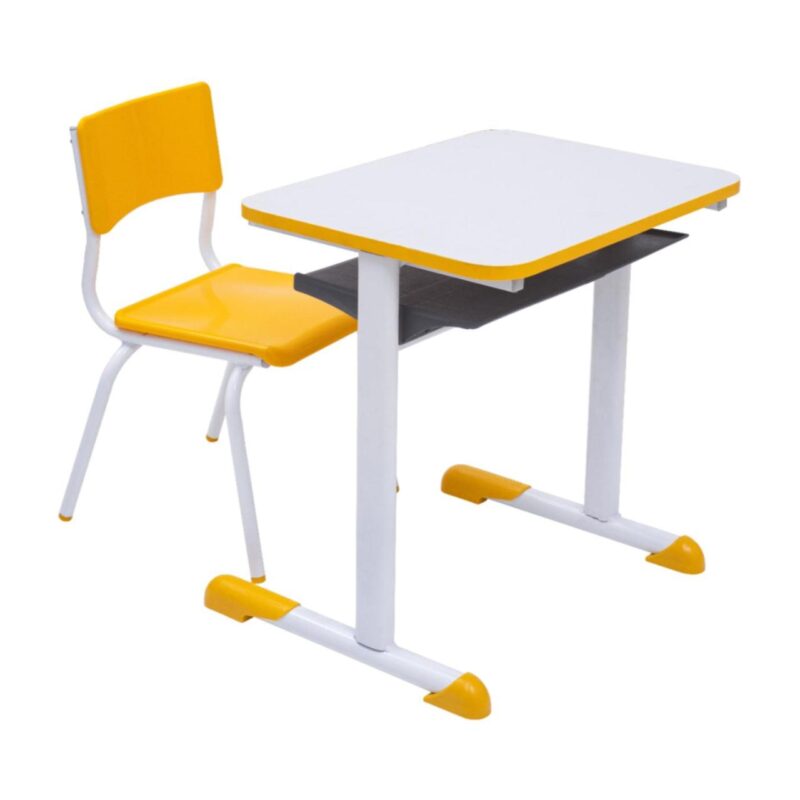 Kit Escolar Individual AMARELO – (Mesa e Cadeira) – JUVENIL – MDF – COR AMARELO – 40094 Solução Office 2