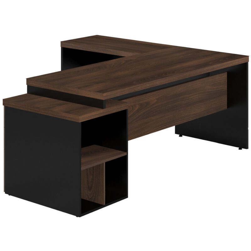 Mesa PEDESTAL com MESA AUXILIAR 1,92×1,60m – Marsala/Preto – 23484 Solução Office 2