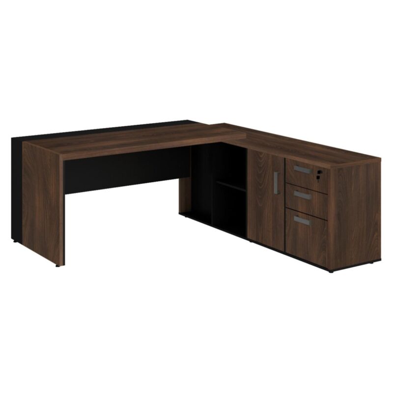 Mesa PRESIDENTE c/ Armário Pedestal – 1,82×1,80m MARSALA / PRETO – 23483 Solução Office 2