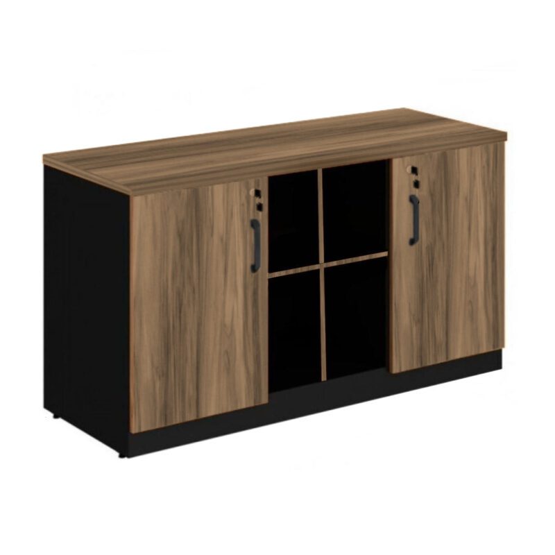 Armário Baixo GOLD Credenza ESPECIAL – 1,60×0,72×0,45m NOGALSEVILHA / PRETO – 23502 Solução Office 2